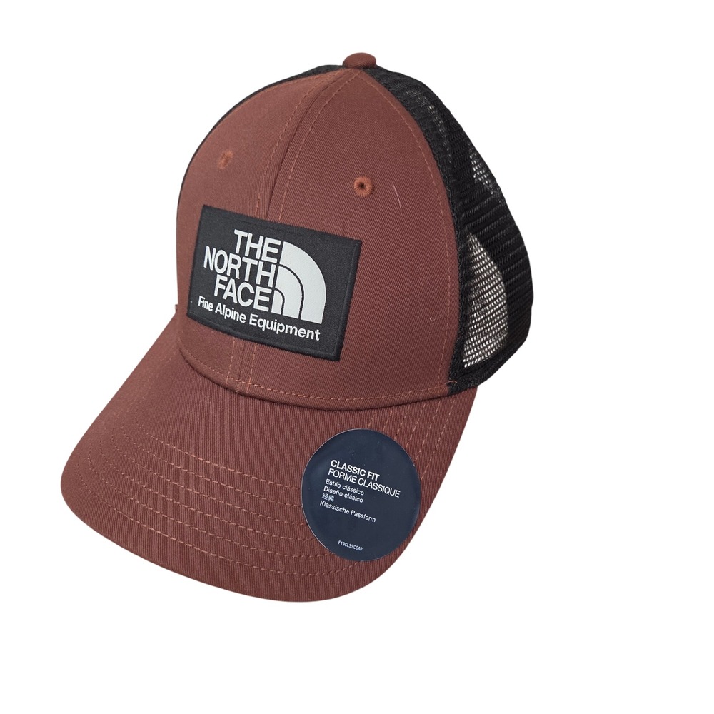The North Face Mens Brown Mudder Trucker Hat OS Snapback Logo Patch Mesh Cap NWT
